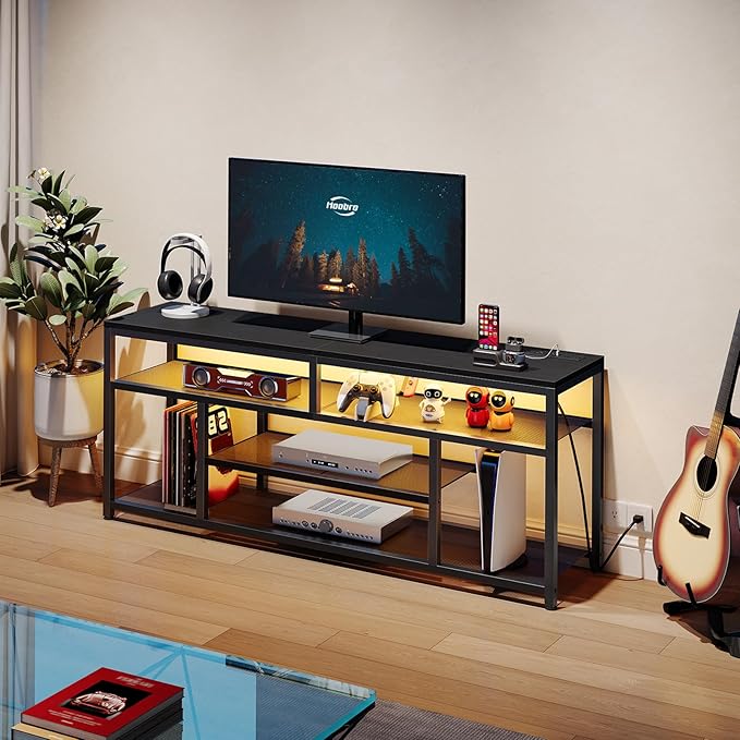 HOOBRO LED TV Stand with Charging Station, 4-Tier Entertainment Gaming Center