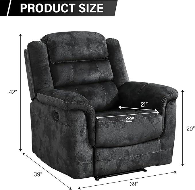 EBELLO Manual Recliner Chair, Soft Fabric Recliner Sofa