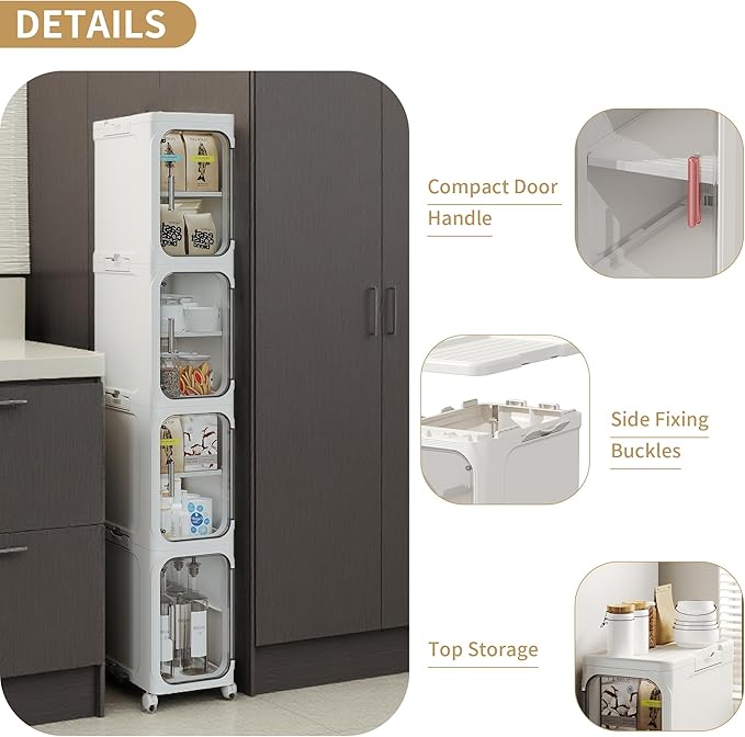 4-Tier Tall Narrow Storage Cabinet, Slim Bathroom Storage Cabinet
