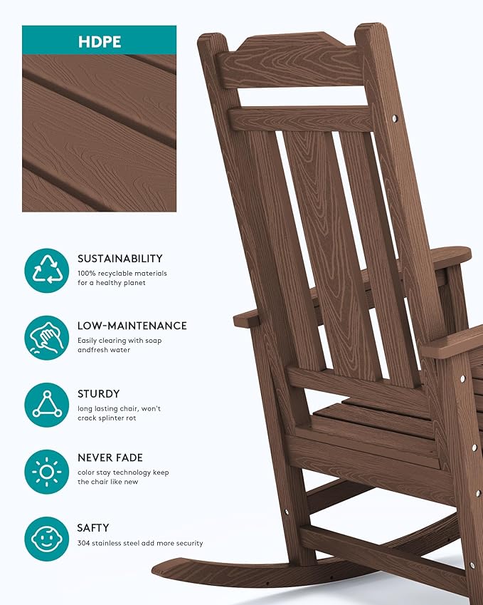 SERWALL Oversized Rocking Chair Set of 4 Outdoor, HDPE Outdoor Rocking Chair