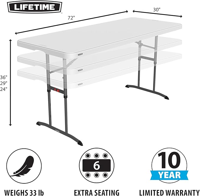 Lifetime 6-Foot Adjustable Height Nesting Table, Commercial