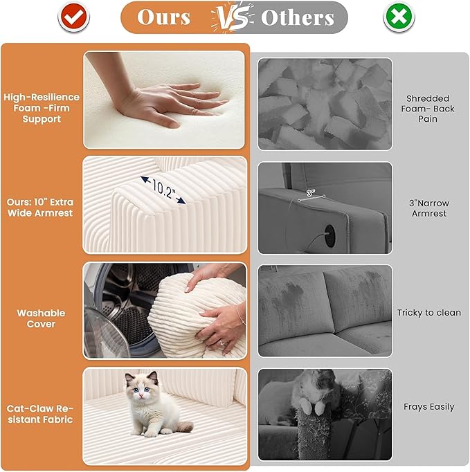 GRUSIGN 107'' Cloud Sectional Boneless Couches