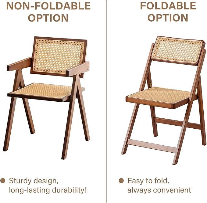 Furlide Rattan Folding Chair, Modern Mid Century Dining Chairs Set of 1