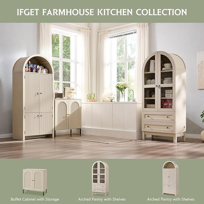 IFGET 71" Tall Arched Kitchen Pantry Cabinet, Wood Kitchens Storage Cabinets