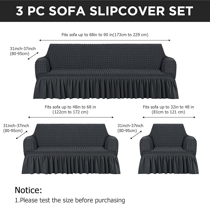 Fanfanwin 3 Pcs Sofa Slipcover Set