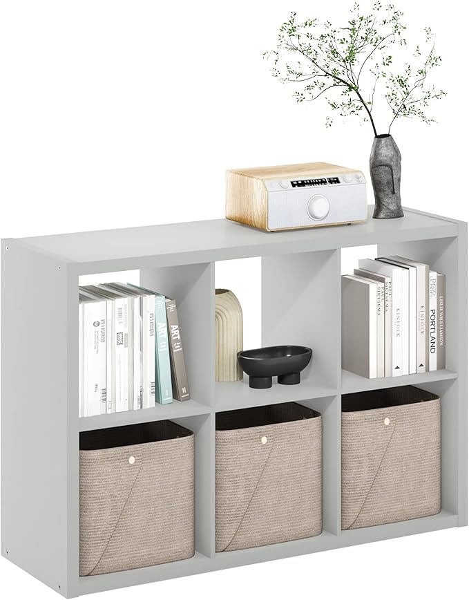 Furinno CUBICLE Book Shelf, 6-Cube Bookshelf, Extra Thick Frame Horizontally &