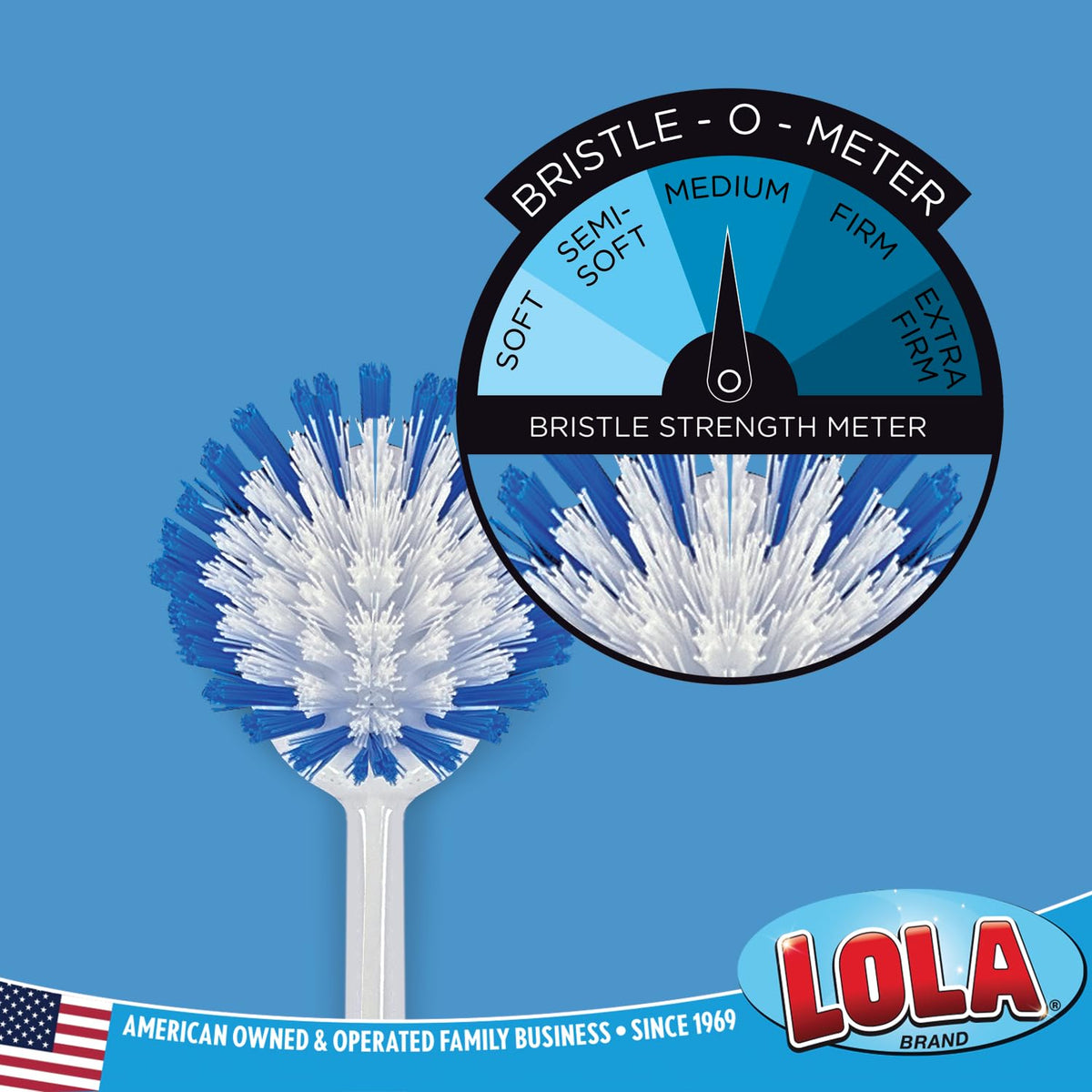 Dish Brush Scrubber for Kitchen, 2 Pack, by LOLA, Has Stiff Bristles & Food Scraper, Comfort No-Slip Grip Handle, Safe for Non-Stick & Coated Cookware