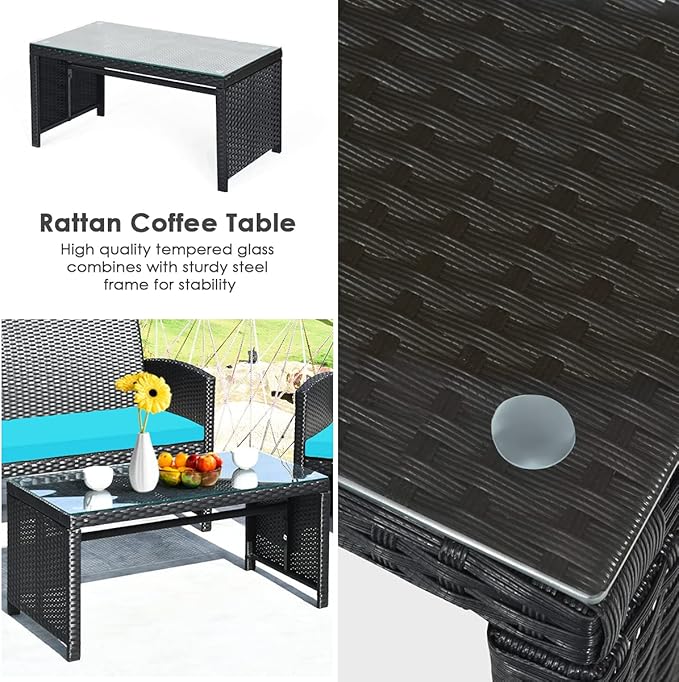 Tangkula 4 Pieces Patio Wicker Conversation Furniture Set, Patiojoy Sofa &
