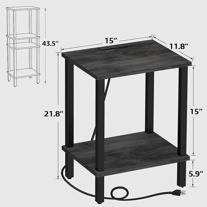 TUTOTAK End Table with Charging Station, Small Side Table, Nightstand Bedside