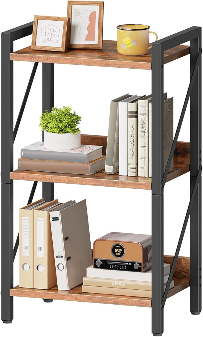 HOOBRO Bookshelf, 3-Tier Industrial Bookcase, Book Shelf Storage Organizer