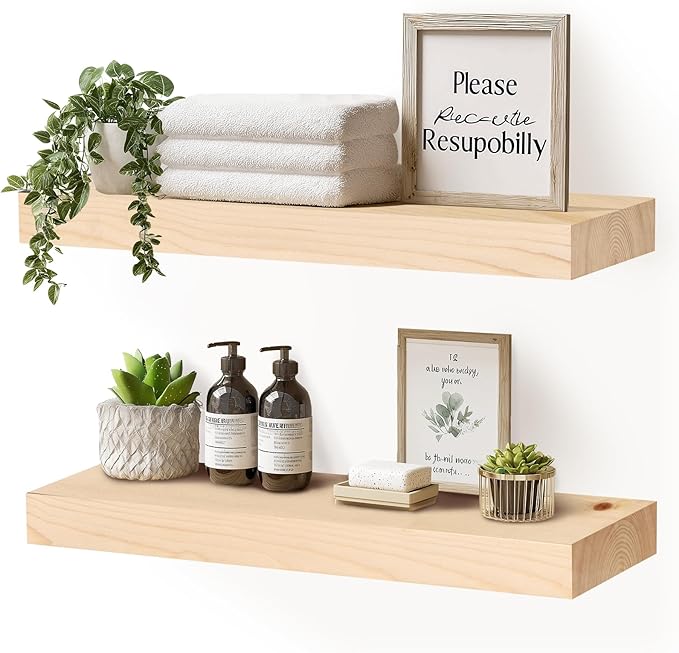 17x8x1.6 inch Floating Shelves Set of 2 – Solid Wood Rustic Wood Wall Mounted