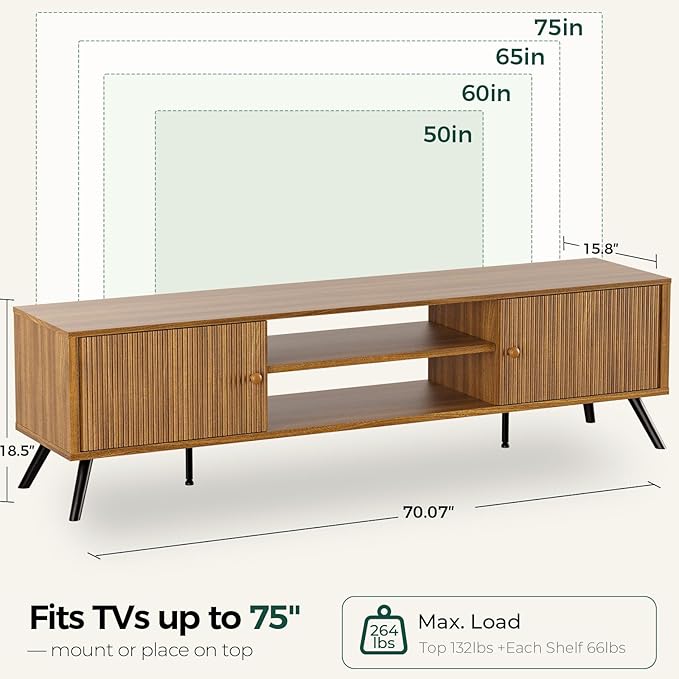 COMHOMA TV Stand for Living Room, Mid Century Modern Entertainment Center for