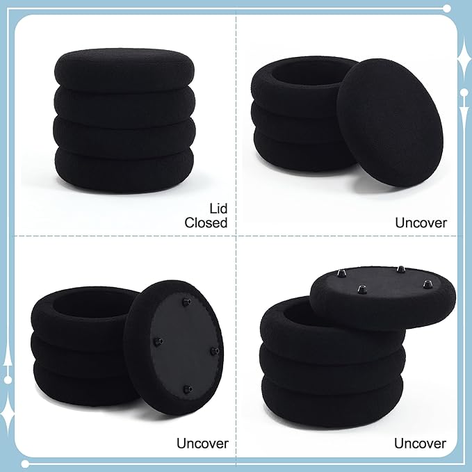 Flouki 19.5" Storage Ottoman Round, Vanity Stools