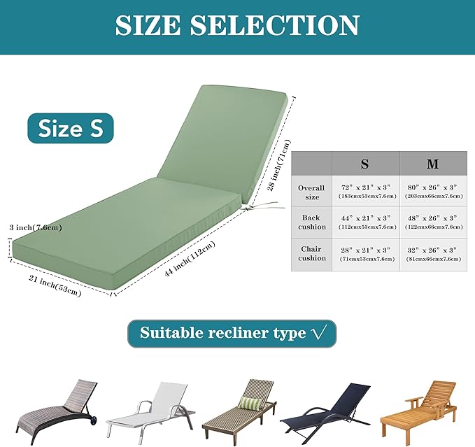 Chaise Lounge Cushion Outdoor, Waterproof and Stain-Resistant Lounge Deck