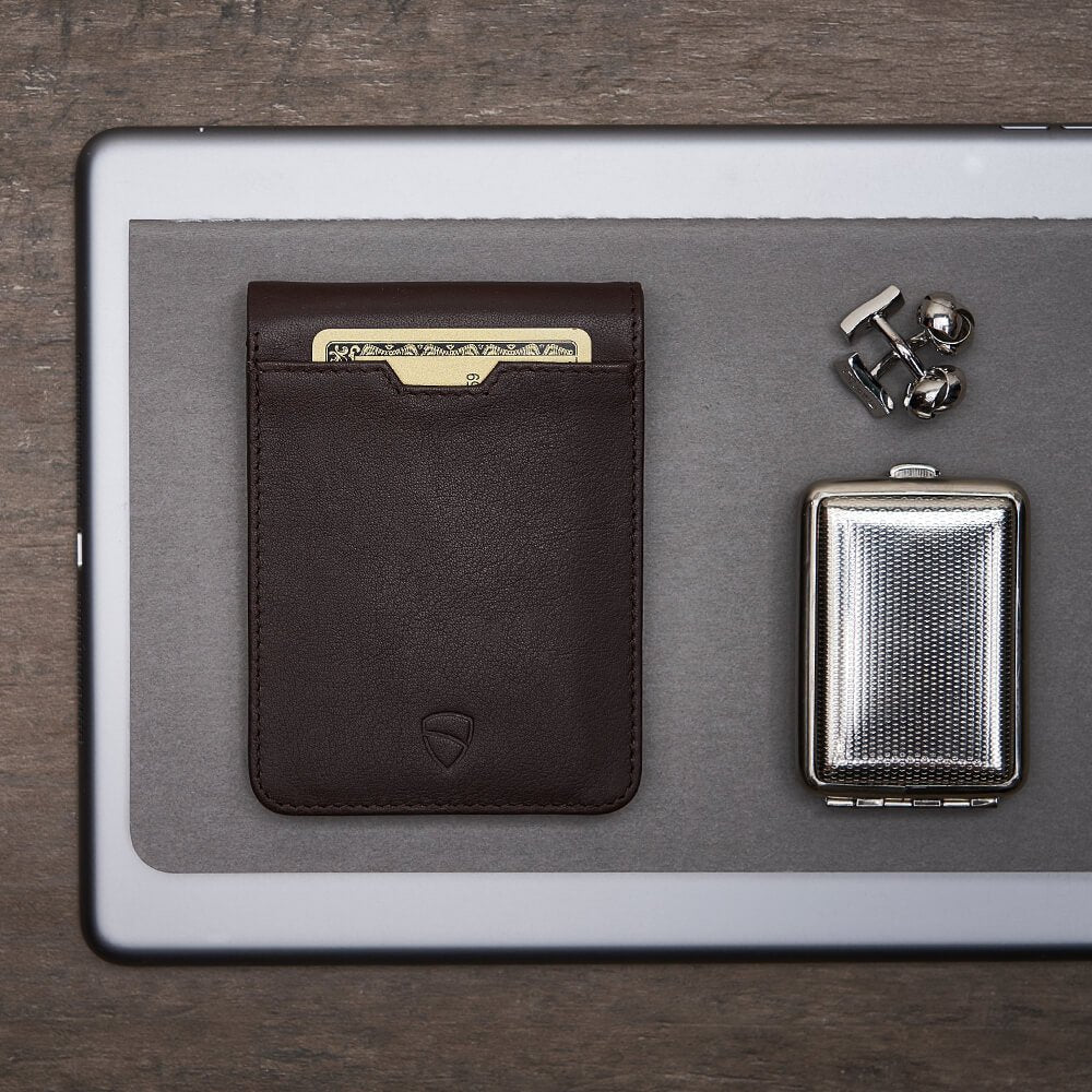 Vaultskin MANHATTAN Slim RFID Blocking Bifold Leather Wallet for Men - Minimalist Front Pocket Card Holder, Holds 9 Cards & Cash, Premium Italian Leather (Brown)