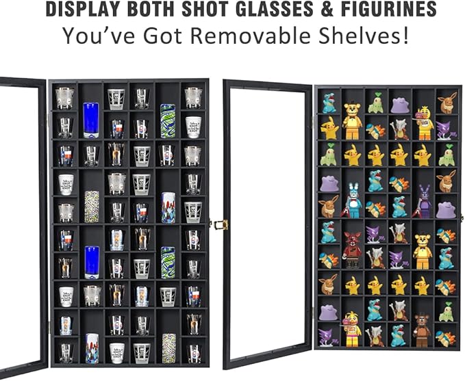 Shot Glass Display Case Large Wooden Cabinet Rack Holder Wall Mounted Black