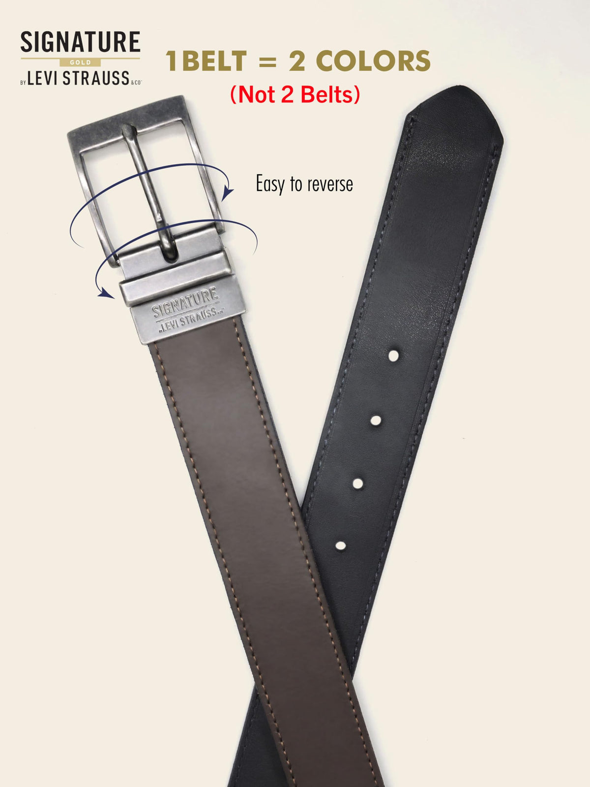 Levi Strauss Signature - Premium Leather Reversible Belt for Men for Jeans, Work, Dress & Casual pants | Cinturon Para Hombre