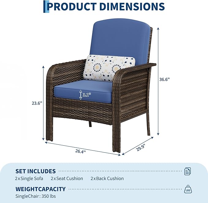 GarveeHome 2-Piece Outdoor Patio Furniture Set, All-Weather Rattan Chairs