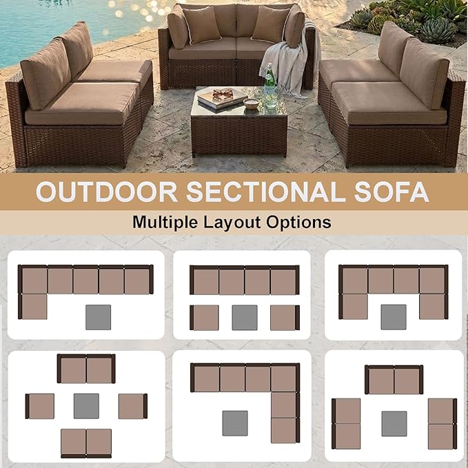 KIGOTY 7-Piece Patio Furniture Set, All-Weather PE Rattan Outdoor Sectional Sofa