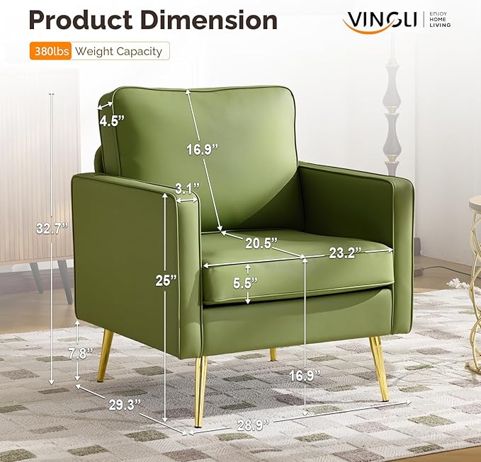 VINGLI Modern PU Leather Accent Chair, Single Sofa Chair