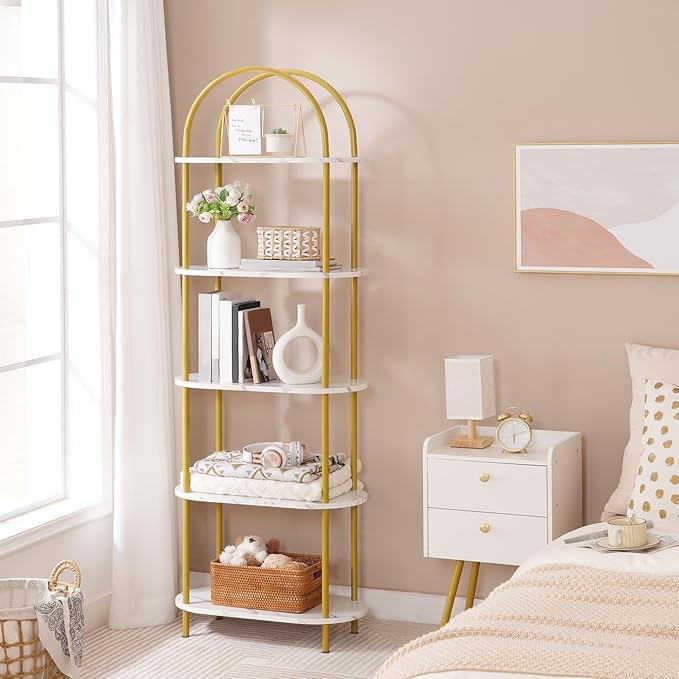 HOOBRO 5 Tier Open Bookshelf, Industrial Arched Bookcase Display Shelf Rack