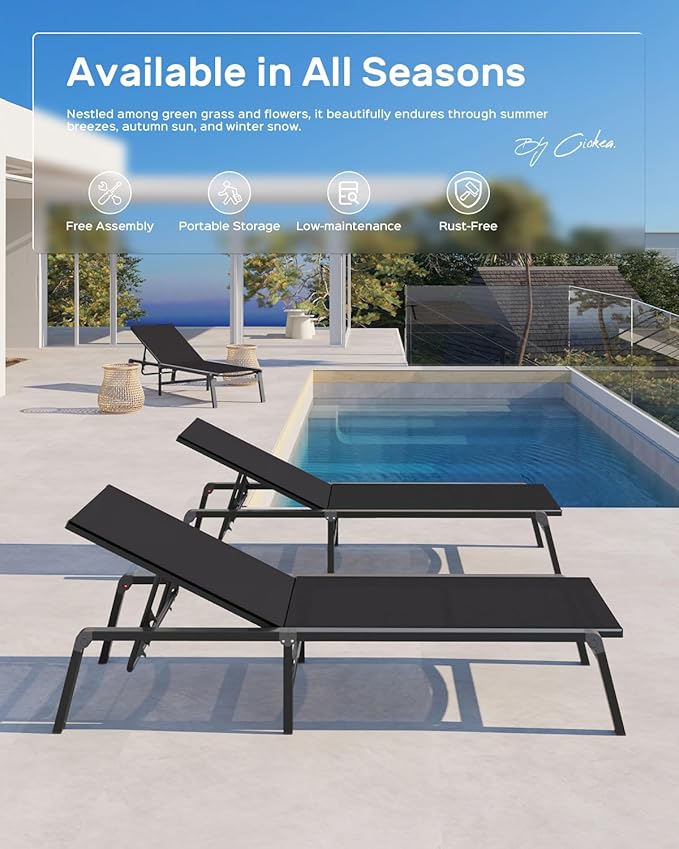 Ciokea Aluminum Chaise Lounge Ourdoor, Foldable & Assemble Free Outdoor Lounge