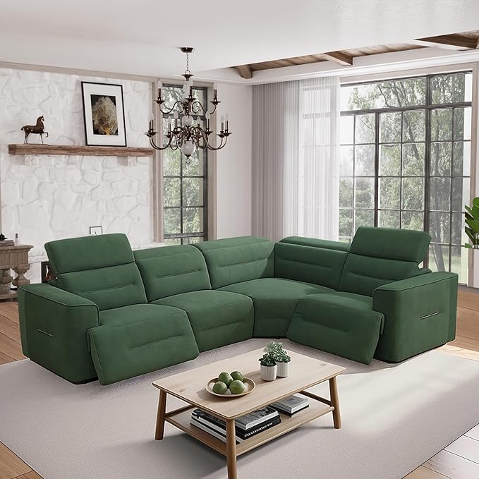 Power Recliner Sectional Sofa, L-Shaped Living Room Furniture Set, Reclining