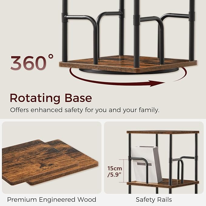 MAHANCRIS 3-Tier Rotating Bookshelf, Freestanding Corner Bookshelf, 360°