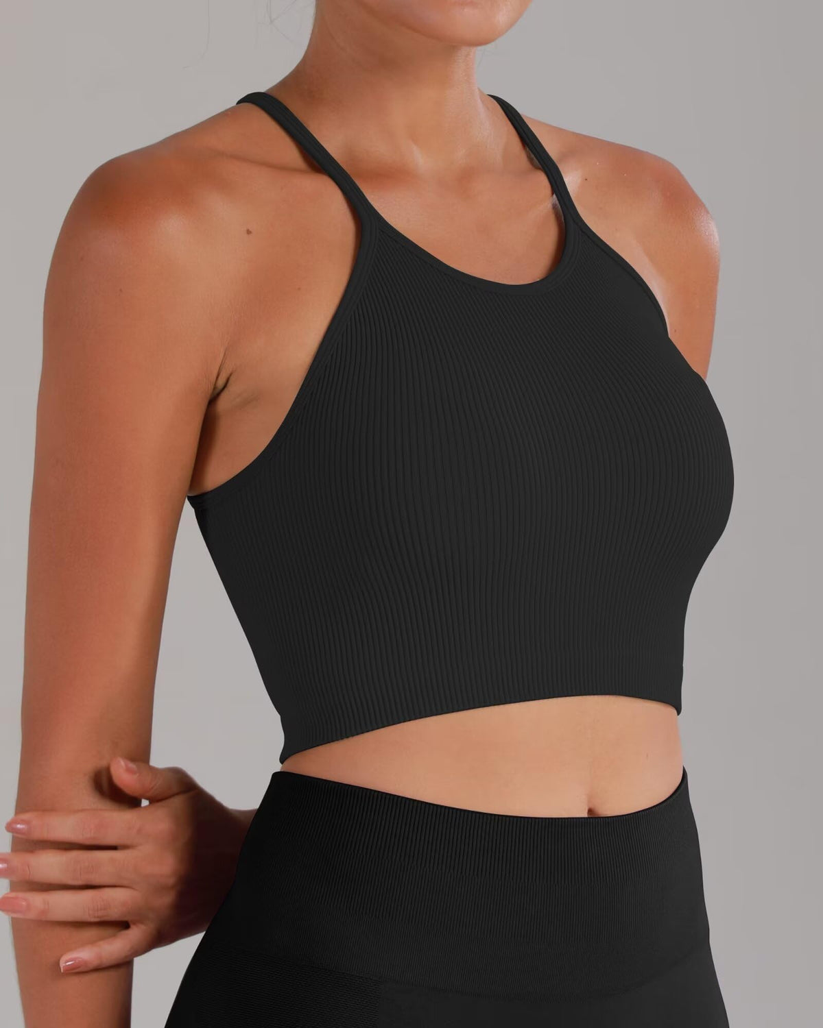 Sunzel Free to Be Tank, Ribbed Crop Tops for Women Summer Tank Tops Cute No pad Racerback Camisole Cropped Workout Gym Yoga Black Brown Grey(3pcs) M