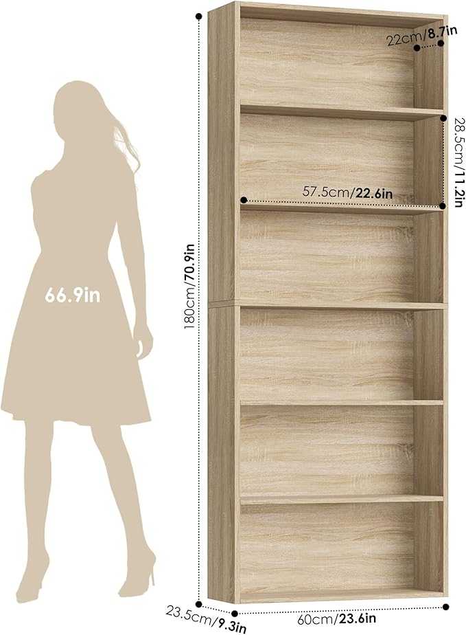 FOTOSOK 6-Tier Open Bookcase and Bookshelf, Freestanding Display Storage