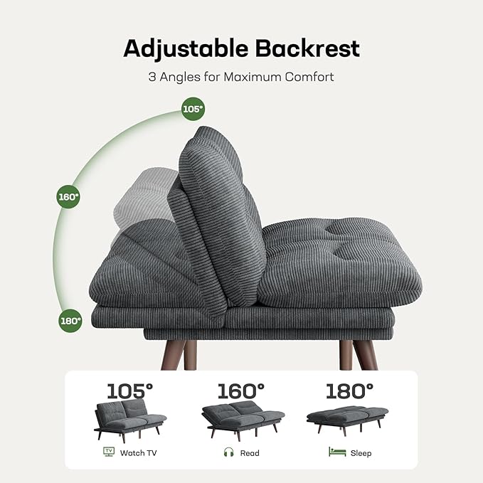 Marsail 66" Convertible Futon Sofa Bed, Corduroy Futon Loveseat Couch