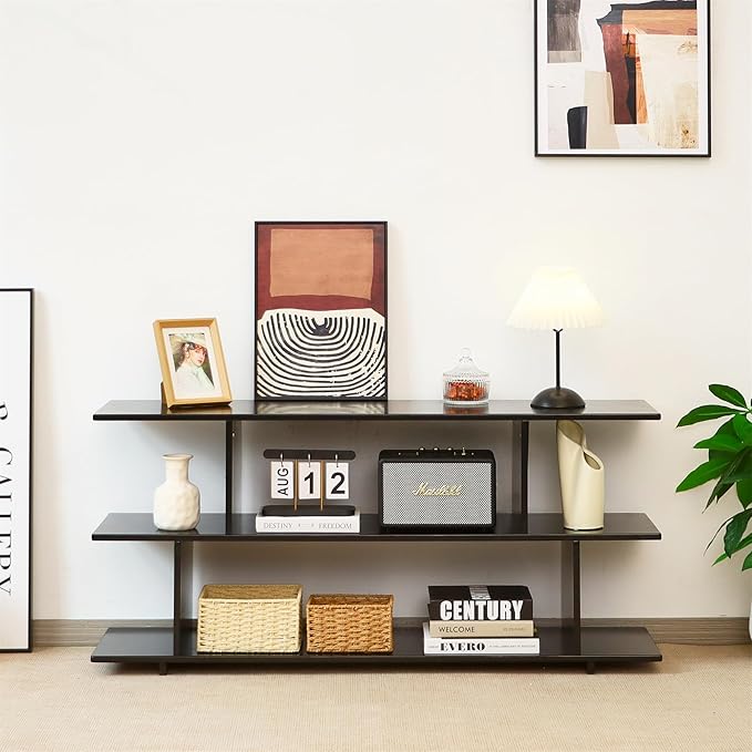 Bamboo TV Stand for TVs up to 55", 3 Tier Accent Entertainment Center