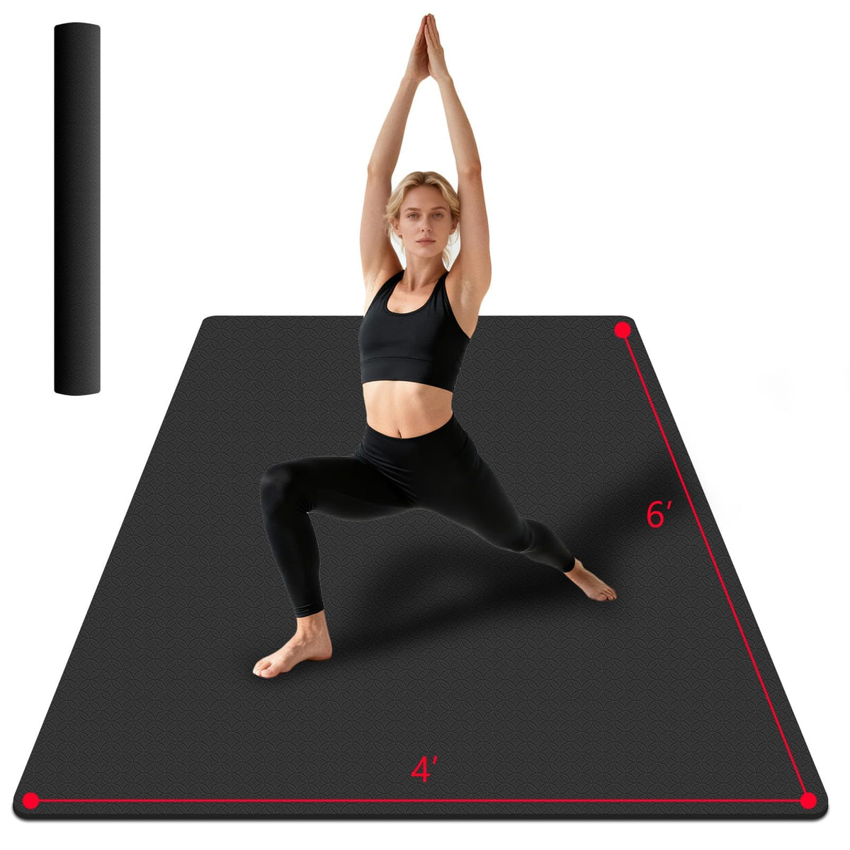 VTORY Extra Large Yoga Mat 6'x 4'x 12mm (1/2in) Thick Exercise Mat for Men and Women, Non-Slip, Durable Workout Mat for Home Workout, Yoga, Pilates, Stretching (Black)