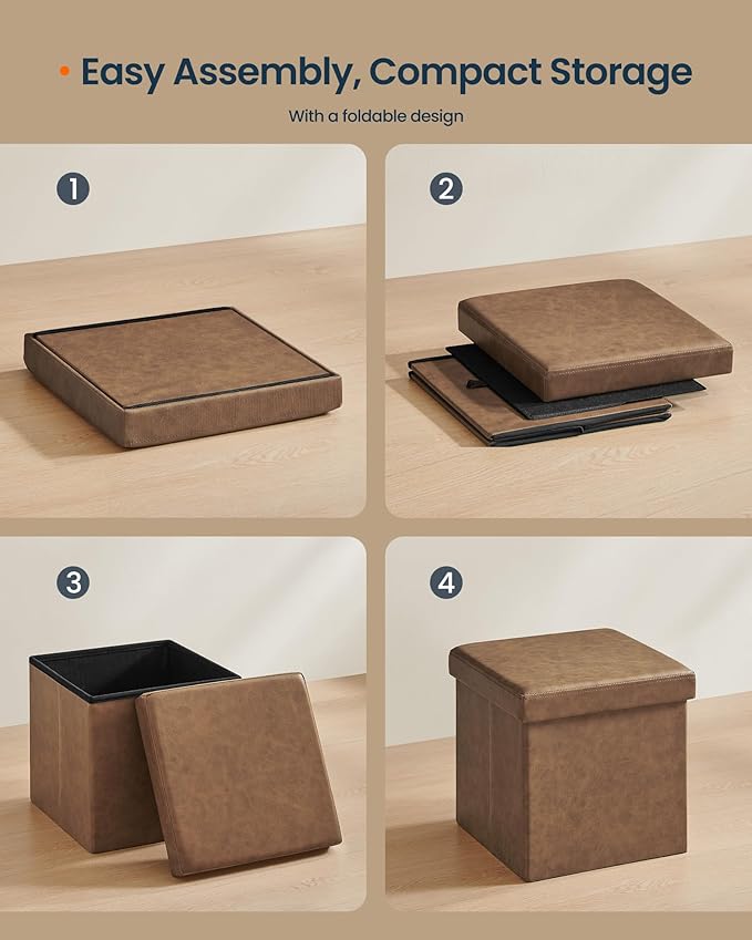 SONGMICS HOME Storage Ottoman, Removable Lid, Foldable Foot Stool, PU Leather