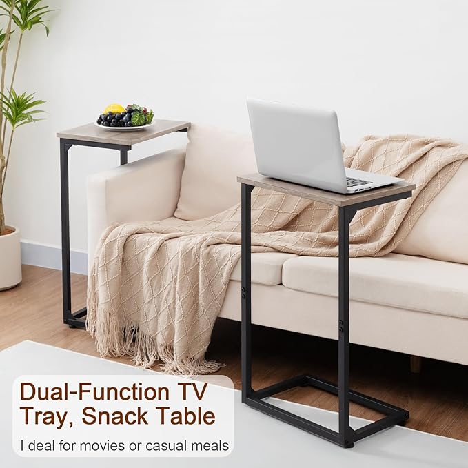 AMHANCIBLE C Shaped End Tables Set of 2, Couch Side Tables that Slide Under Sofa