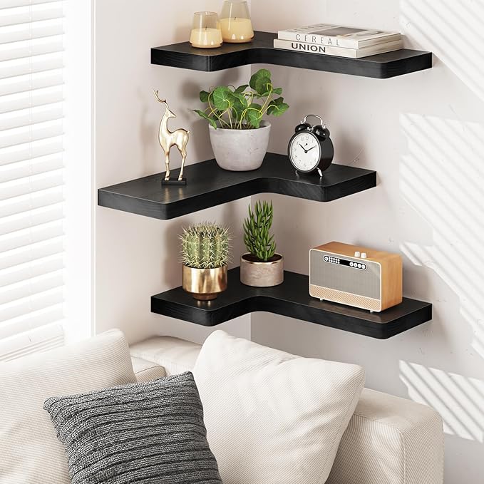 Fixwal Corner Floating Shelves for Wall Mounted Natural Solid Wood 16"x11.4"