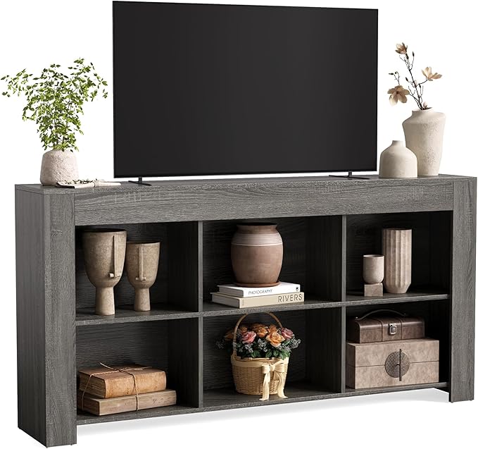 LITTLE TREE TV Stand with Storage, 63-Inch Entertainment Center with Shelves