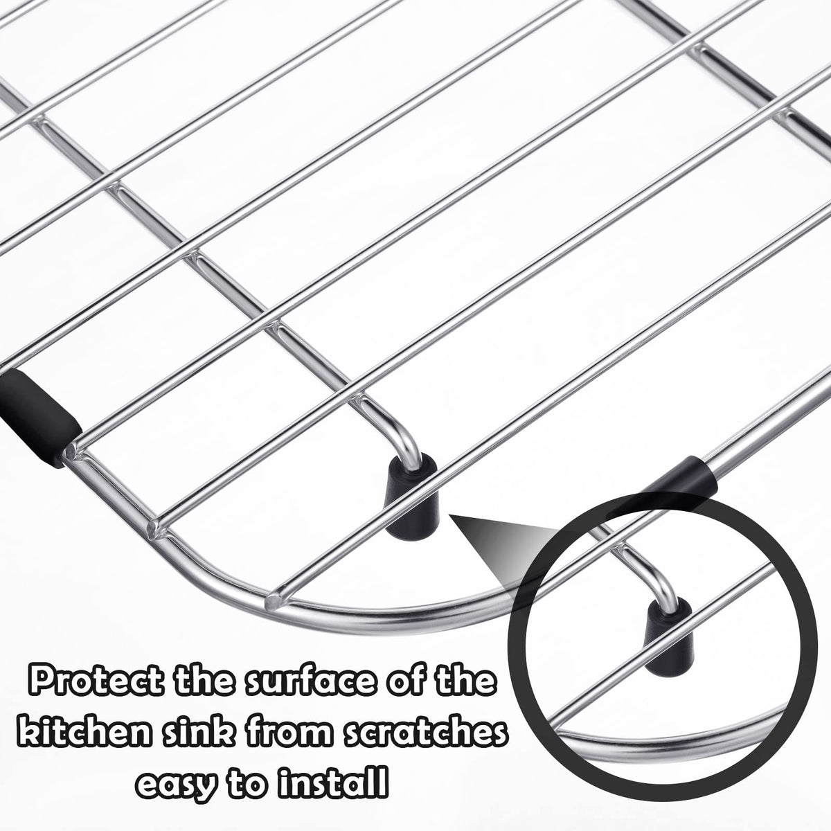 60 Pieces Rubber Feet for Grid Sink Protector Rubber Grid Kitchen Sink Wire Protective Rack Feet Grate Wire Bumper Replacement Protector Parts for Kitchen Rack(Black)