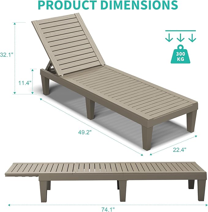 Outdoor Chaise Lounge Chairs Set of 4, 5-Position Adjustable Tanning Lounge