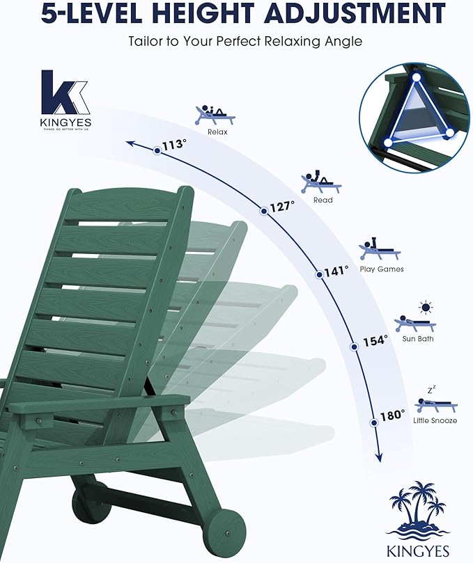 KINGYES HDPE Lounge Chair Outdoor Set of 4, Patio Chaise Lounge Recliner