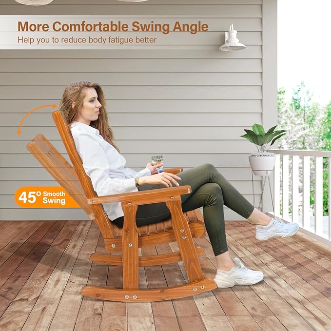 VINGLI Outdoor Rocking Chair Set of 2, Heavy Duty 600 LBS Wooden Rocking Chair