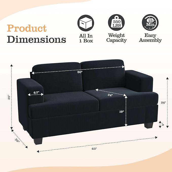 Apicizon Modern Loveseat & 3-Seater Sofa Set of 3, Corduroy Couch 3 Piece Sofa