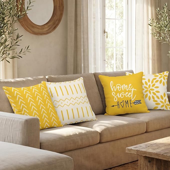 YCOLL Pillow Covers 16x16 Set of 4, Modern Sofa Throw Pillow Cover, Decorative