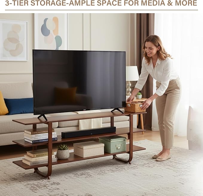 Tiita Wooden TV Stand for 65 Inch TV, Modern Media Console Table