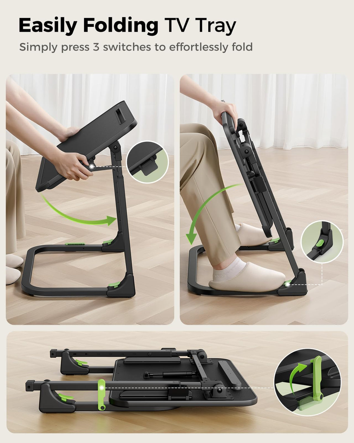 SAIJI Foldable TV Tray | Easy Folding Small Table, Height & Tilt Adjustable TV Trays for Eating, Working, Crafting - Sturdy TV Dinner Tables on Couch & Bed