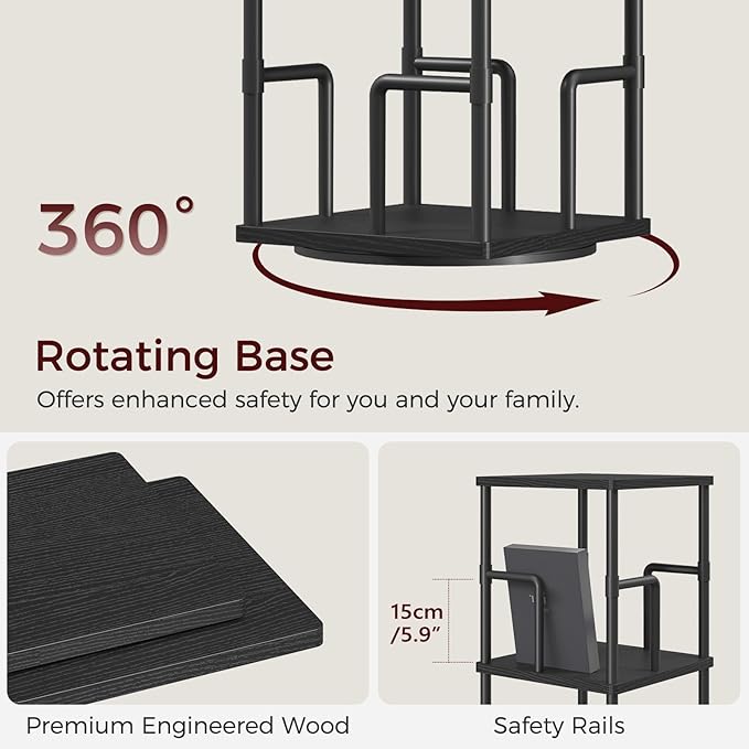 MAHANCRIS 4-Tier Rotating Bookshelf, Freestanding Corner Bookshelf, 360°