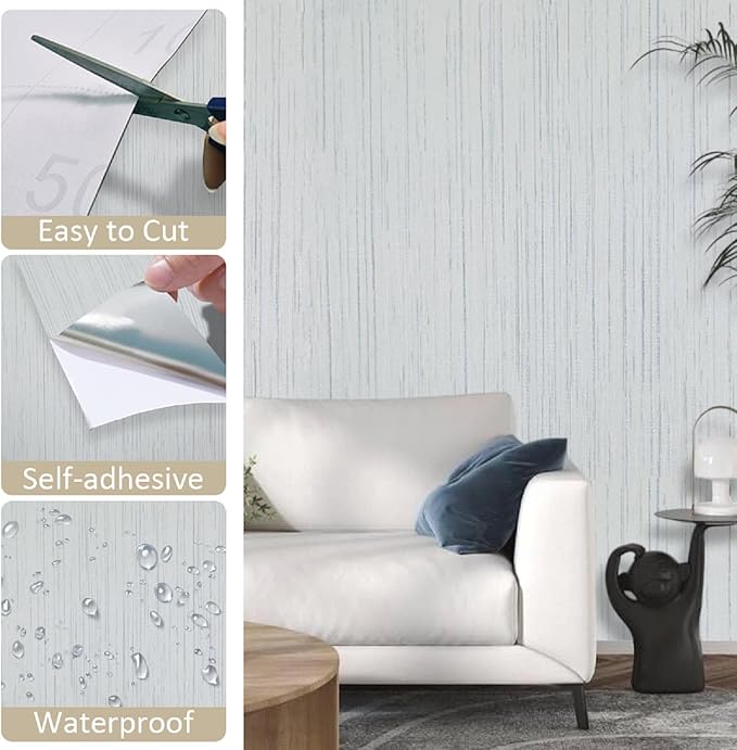 Beige Grey Grasscloth Wallpaper Peel and Stick 15.74" X 472.44" Removable