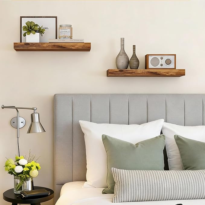 Fixwal Floating Shelves for Wall, 15.7" Wood Wall Mounted Shelves for Living