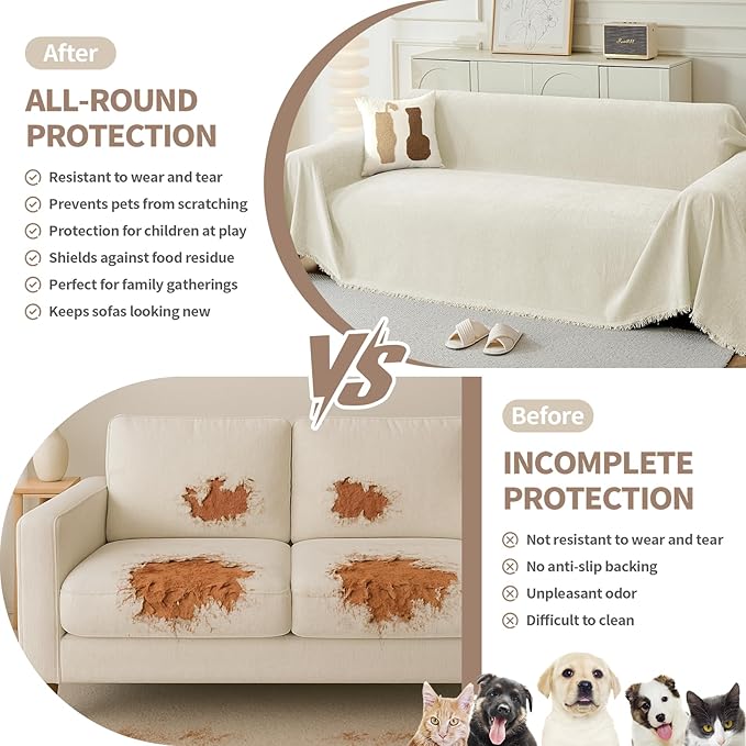 Couch Cover for Dogs, Boho Sofa Covers for 2 Cushion Couch, Chenille Sofa