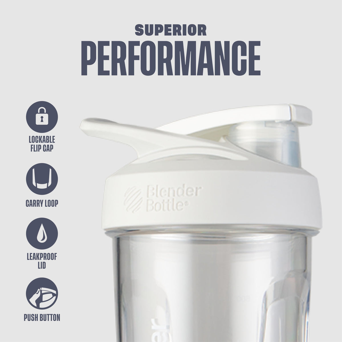 BlenderBottle Strada Tritan Shaker Bottle with Locking Lid, 28-Ounce, White